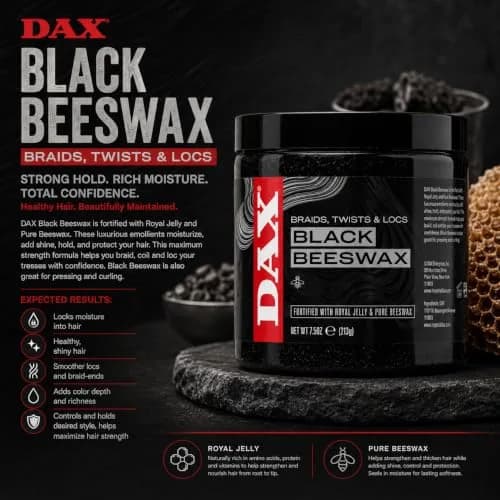 DAX Black Beeswax Hair Wax for Braids, Twists & Locs, 7.5 Oz | Nourishes & Defines Textured Hair thumbnail 3