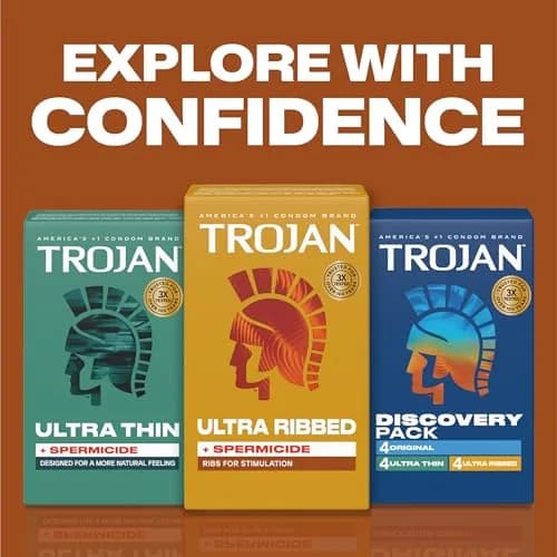 Trojan Ultra Ribbed Plus Spermicide Latex Lubricated Condoms | Deep Ribs for Enhanced Stimulation thumbnail 6