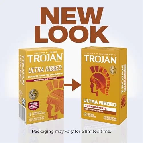 Trojan Ultra Ribbed Plus Spermicide Latex Lubricated Condoms | Deep Ribs for Enhanced Stimulation thumbnail 2