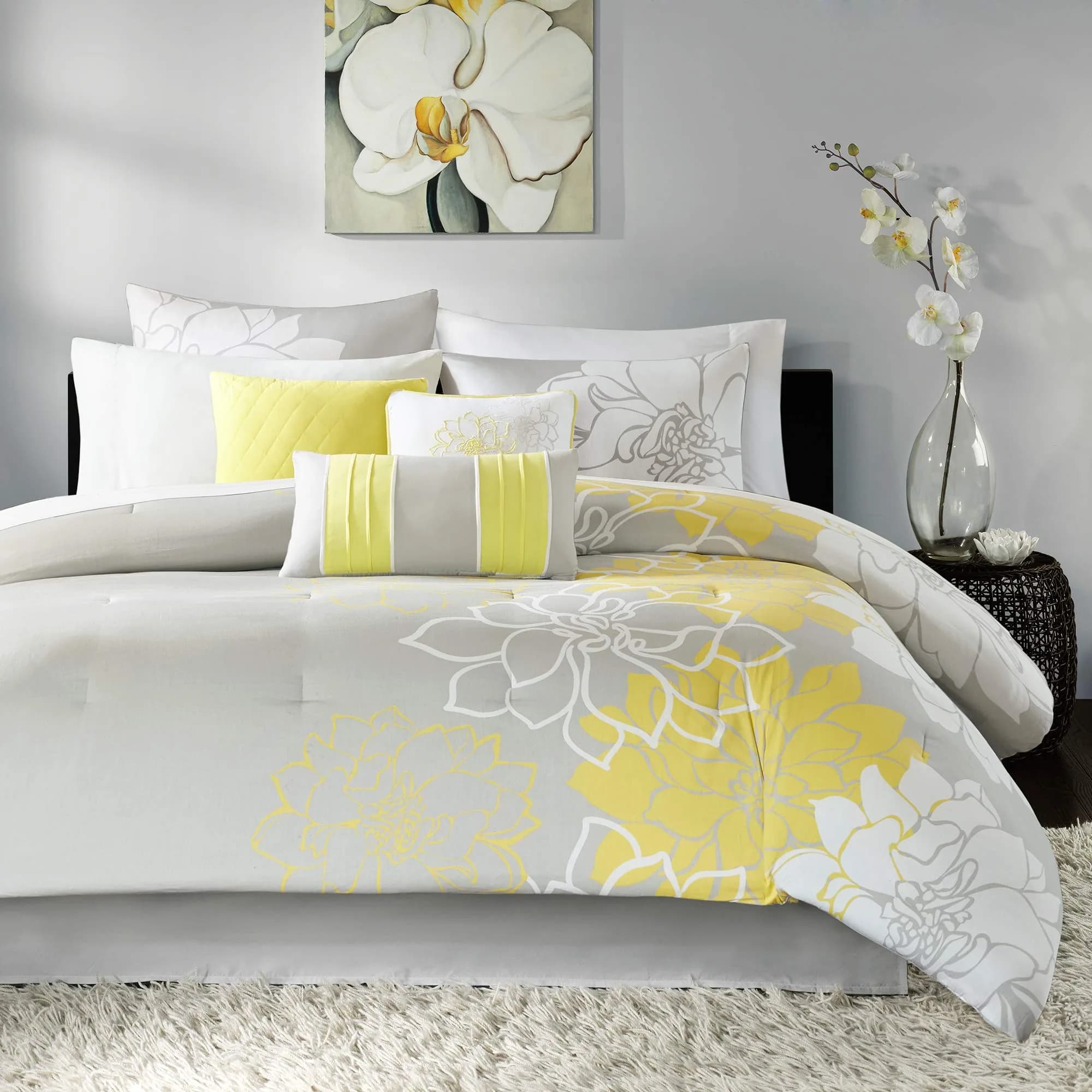 Madison Park Lola Sateen Cotton Comforter Set-King | All Season Floral Bedding with Hypoallergenic Fill