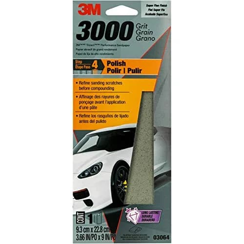 3M Performance 3000 Grit Sandpaper Sheet 9.5cm x 22.9cm (3-2/3 in x 9 in) | Polishes Clear Coat & Paint thumbnail 1