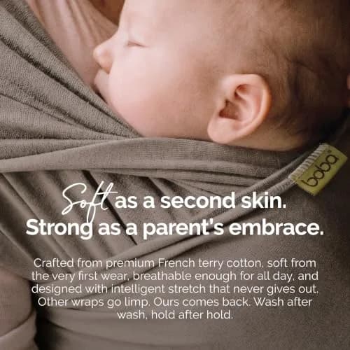 Boba Baby Wrap Carrier - Stretch Cotton Newborn Sling, Grey | Ergonomic, Hip-Healthy & Supportive (70-120 chars) thumbnail 4