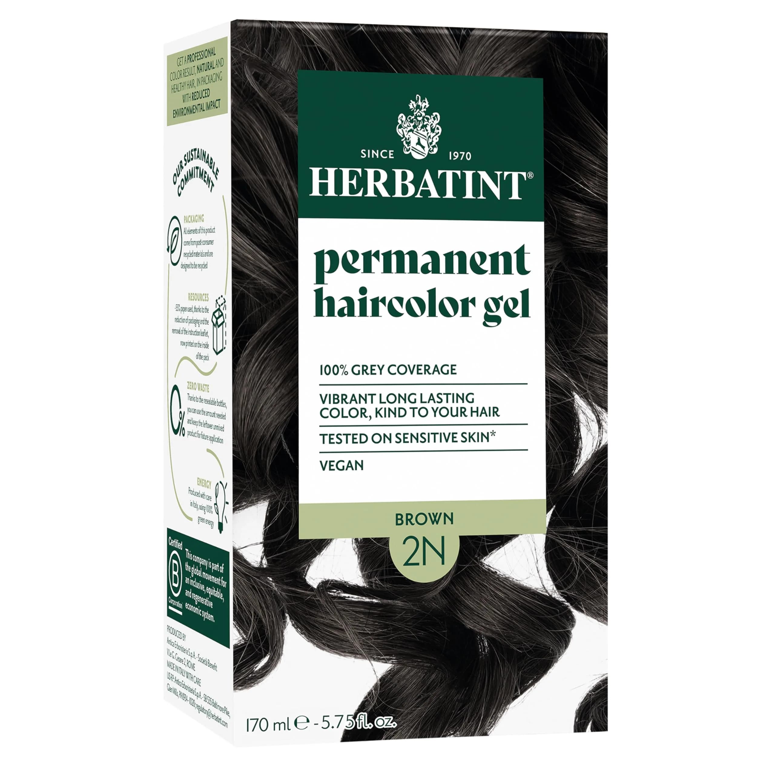 Herbatint 2N Brown Permanent Hair Dye 175ml (5.75 Fl Oz) | Ammonia-Free Grey Coverage - main product image