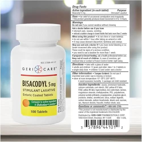 GeriCare Bisacodyl 5 mg Coated Tablet | Gentle Overnight Constipation Relief | 200 Count thumbnail 3