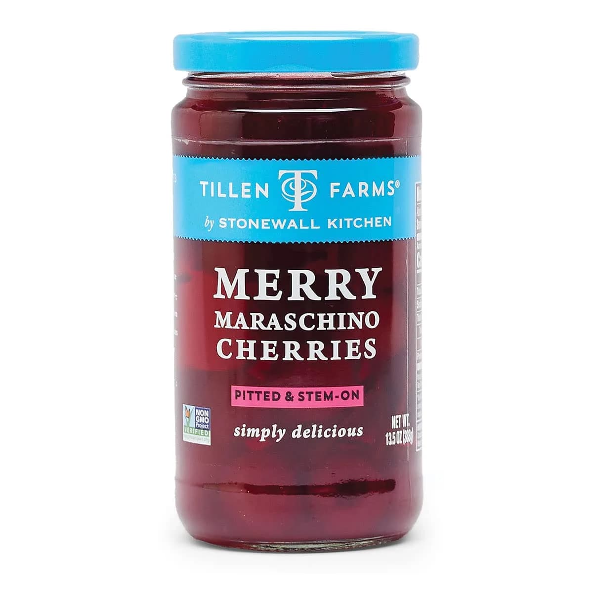Tillen Farms Merry Maraschino Cherries 13.5 oz | Natural, Dyes-Free, Pitted with Stems - main product image