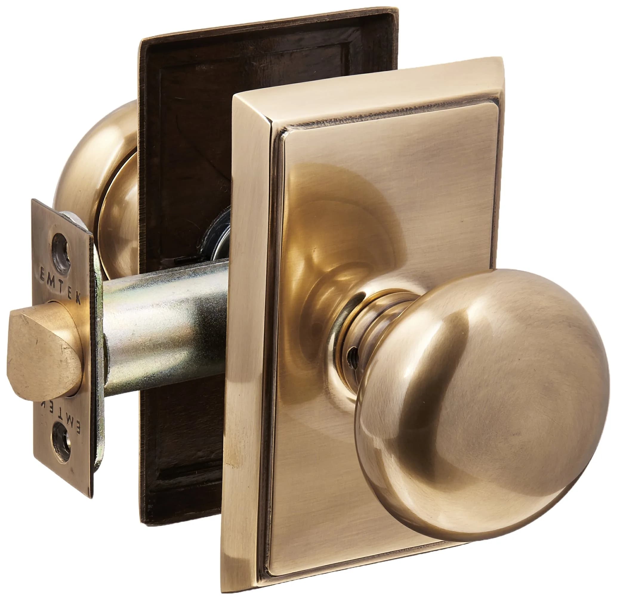 Emtek Providence Door Set with Round Brass Knobs Privacy in Antique Brass (4.13 in / 10.5 cm) | Traditional Style Lockable Door Hardware - main product image