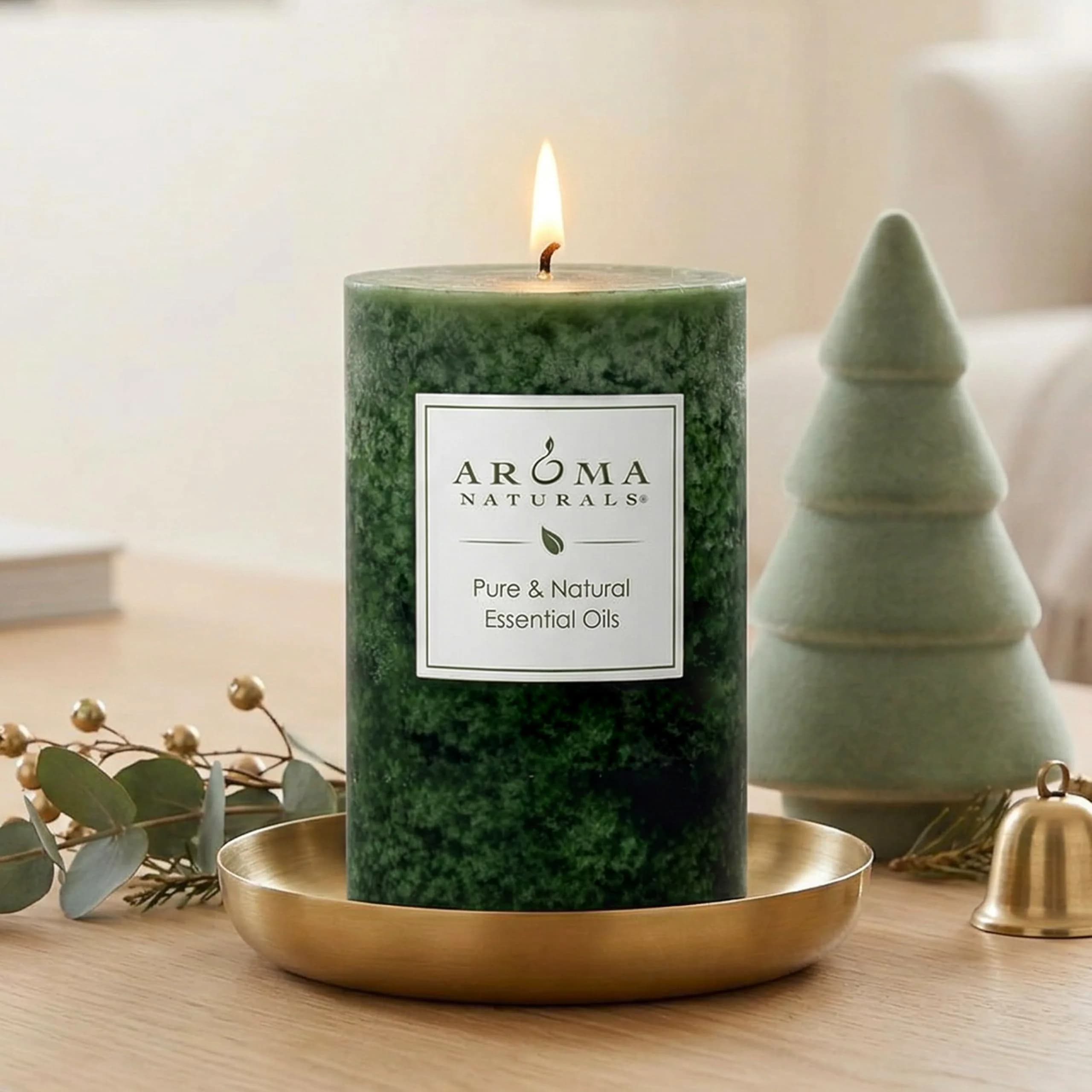 Aroma Naturals Holiday Juniper, Spruce & Basil Pillar Candle 6.35cm x 10.16cm | Fresh Forest Scented Candle - view 5