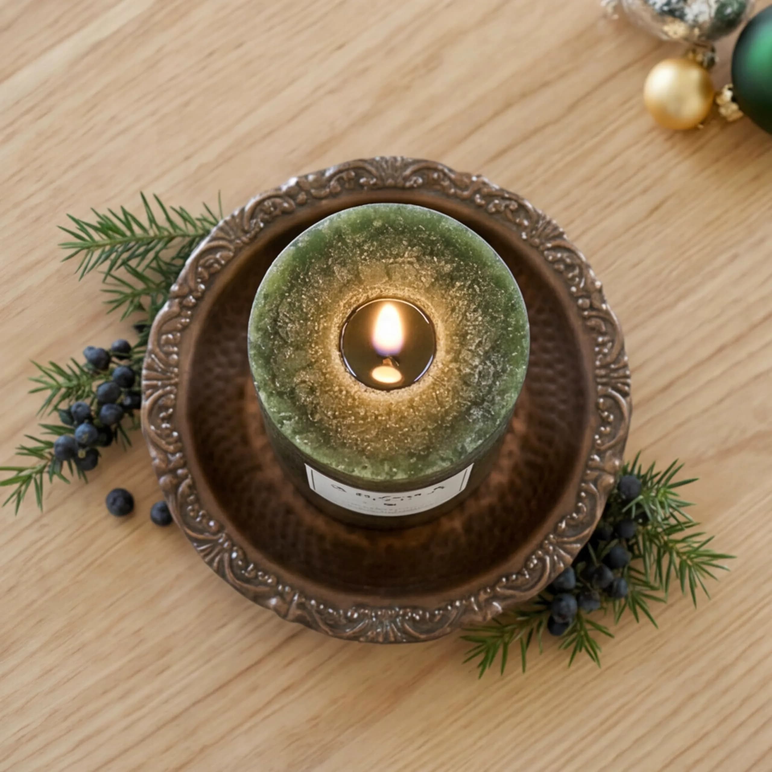 Aroma Naturals Holiday Juniper, Spruce & Basil Pillar Candle 6.35cm x 10.16cm | Fresh Forest Scented Candle - view 6
