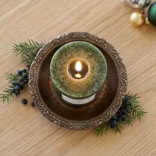 Aroma Naturals Holiday Juniper, Spruce & Basil Pillar Candle 6.35cm x 10.16cm | Fresh Forest Scented Candle thumbnail 6