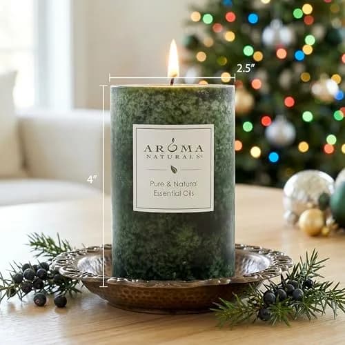 Aroma Naturals Holiday Juniper, Spruce & Basil Pillar Candle 6.35cm x 10.16cm | Fresh Forest Scented Candle thumbnail 8