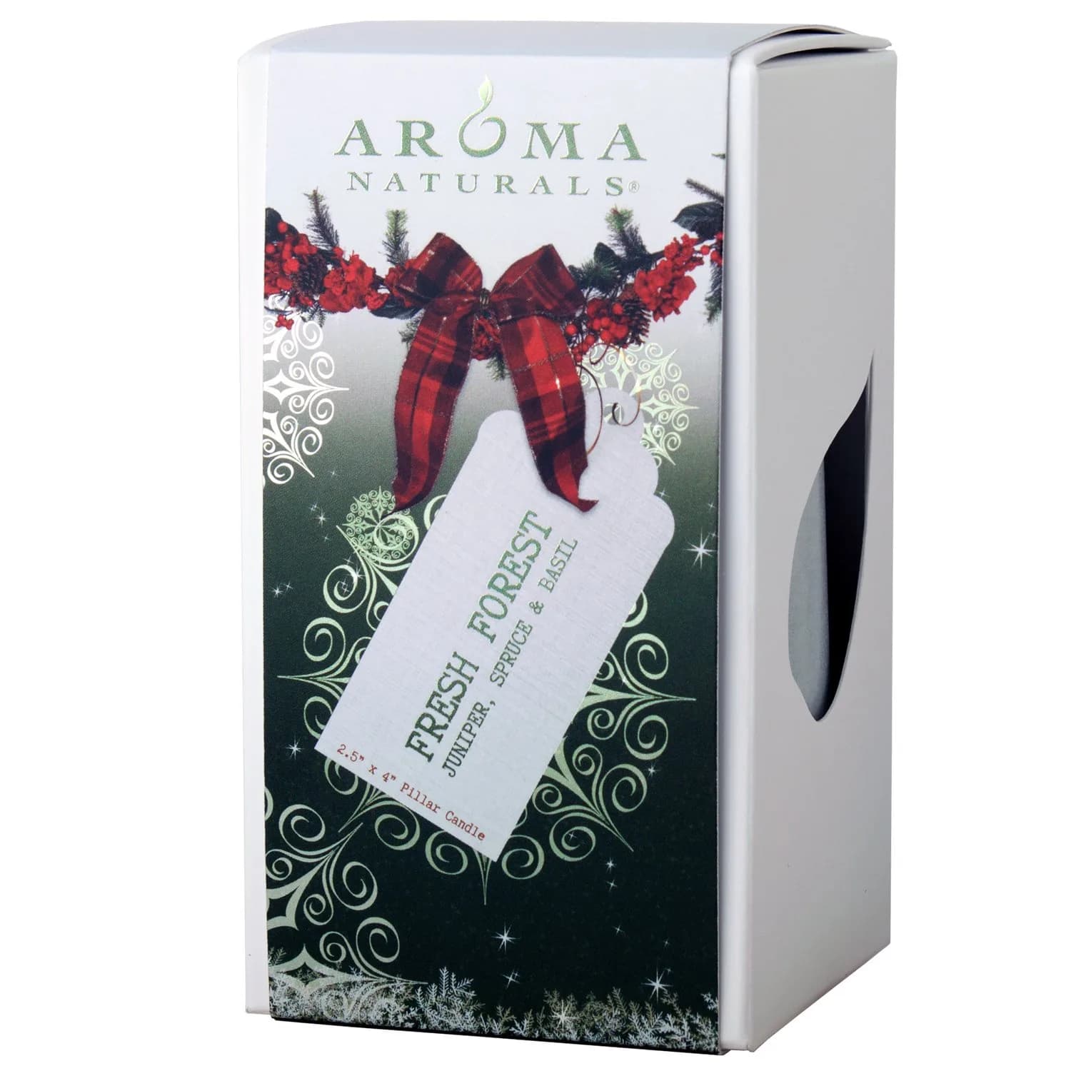 Aroma Naturals Holiday Juniper, Spruce & Basil Pillar Candle 6.35cm x 10.16cm | Fresh Forest Scented Candle - view 2
