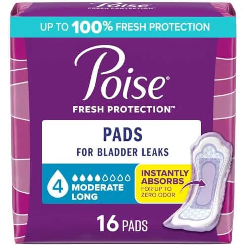 Poise Incontinence Pads for Women, 4 Drop Moderate Absorbency, Long Length, 16 ct | Trusted Protection for Bladder Leaks thumbnail 1