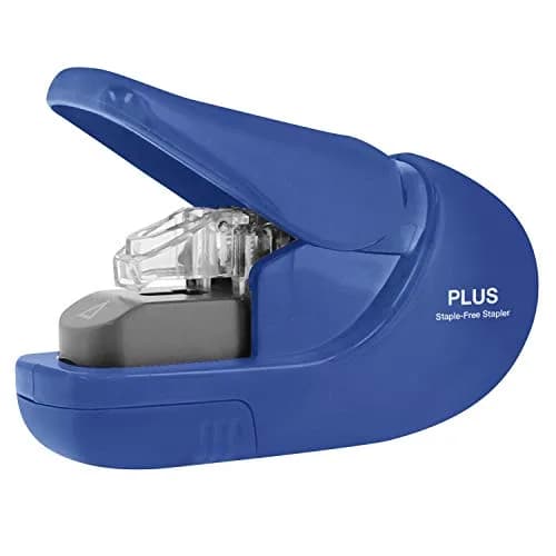 PLUS Paper Clinch Compact Staple-Free Stapler, Heavy Duty, Navy Blue | Fast paper fastening up to 5 sheets, eco-friendly, lightweight, durable thumbnail 1