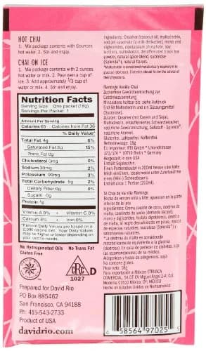 David Rio Decaf Sugar Free Chai Tea Packets 0.634 Oz | Flamingo Vanilla, 12 Count (Pack of 4) thumbnail 2