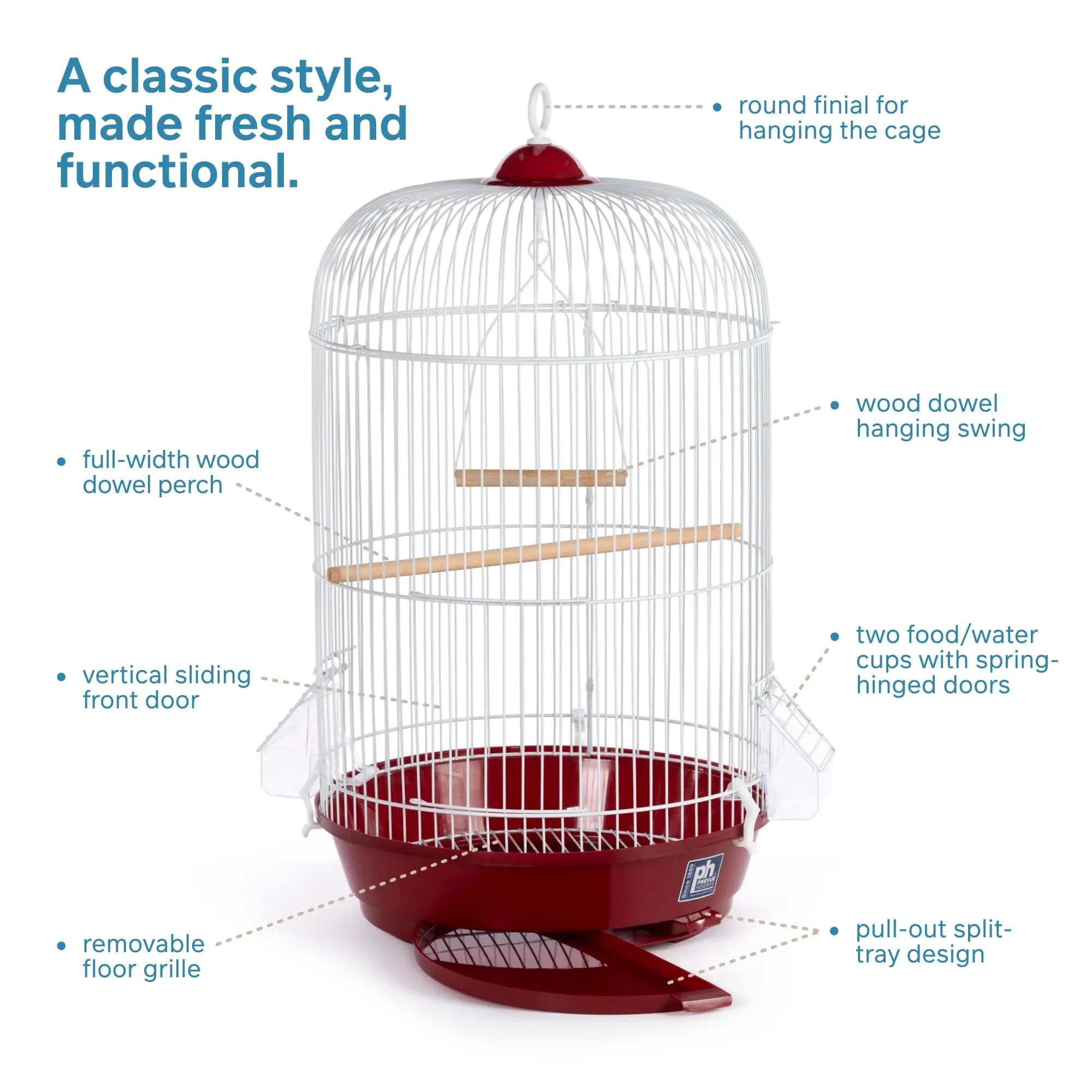Prevue Pet Products Classic Round Bird Cage, Red | 12" (30.48 cm) Diameter x 26" (66.04 cm) Height - view 3