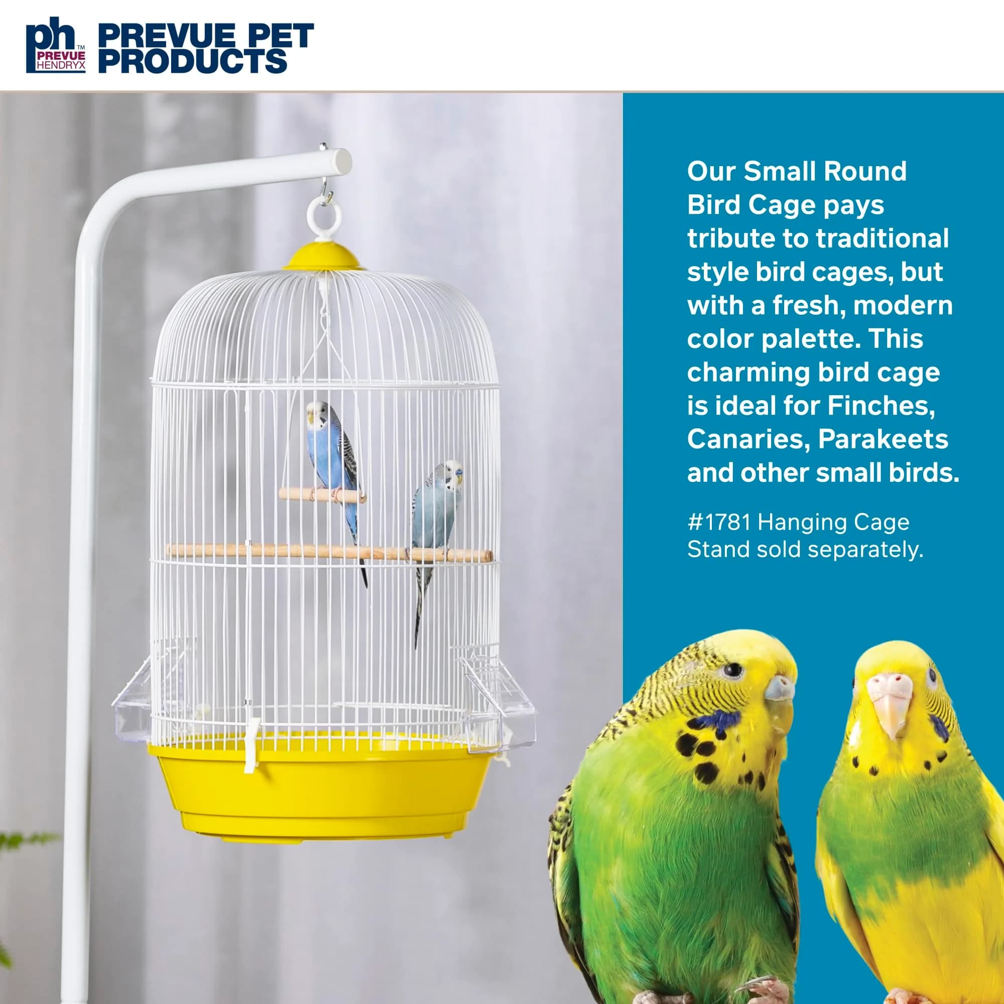 Prevue Pet Products Classic Round Bird Cage Yellow 34.3 cm (13.5 in) Diameter | Ideal for Finches, Canaries, Parakeets - view 2