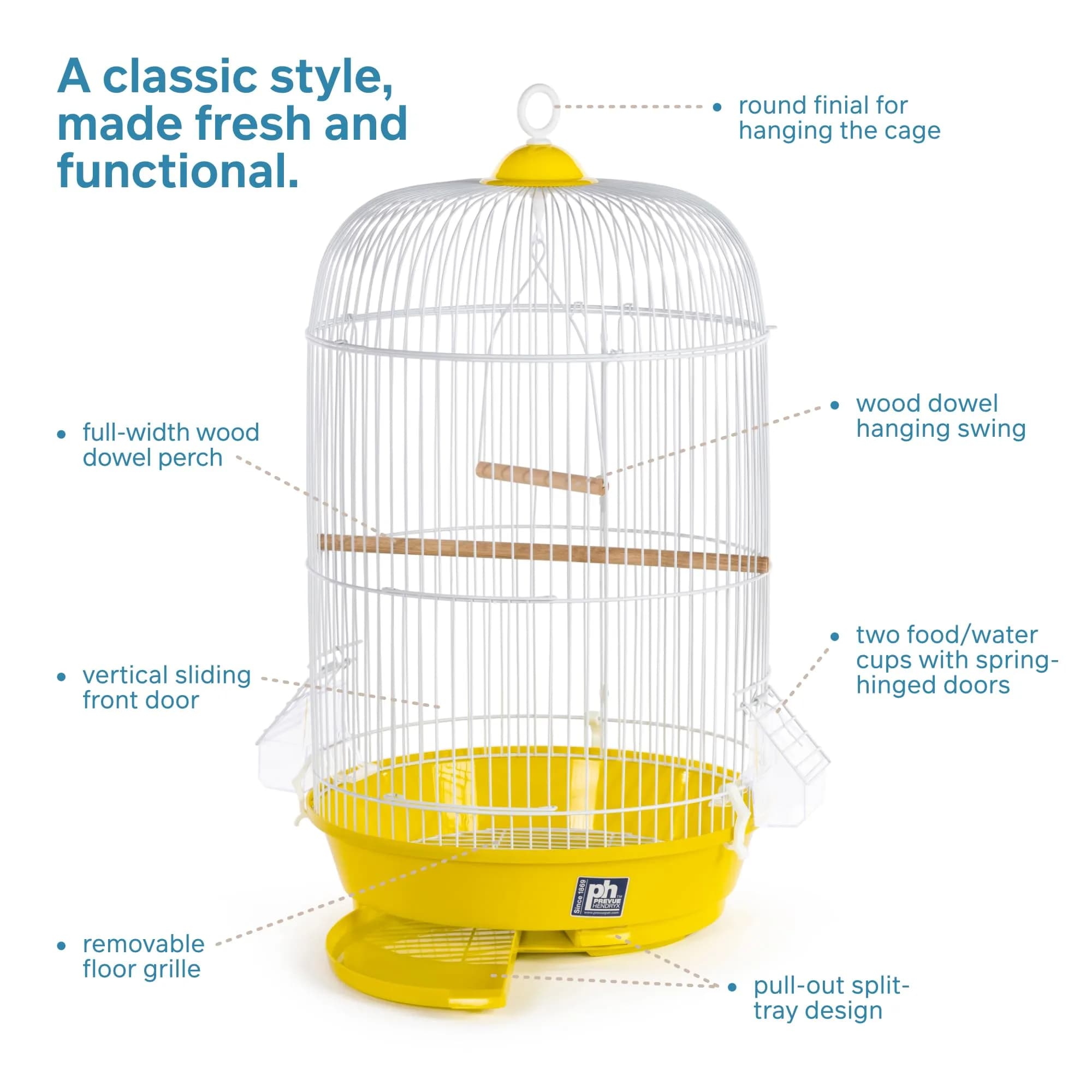 Prevue Pet Products Classic Round Bird Cage Yellow 34.3 cm (13.5 in) Diameter | Ideal for Finches, Canaries, Parakeets - view 3