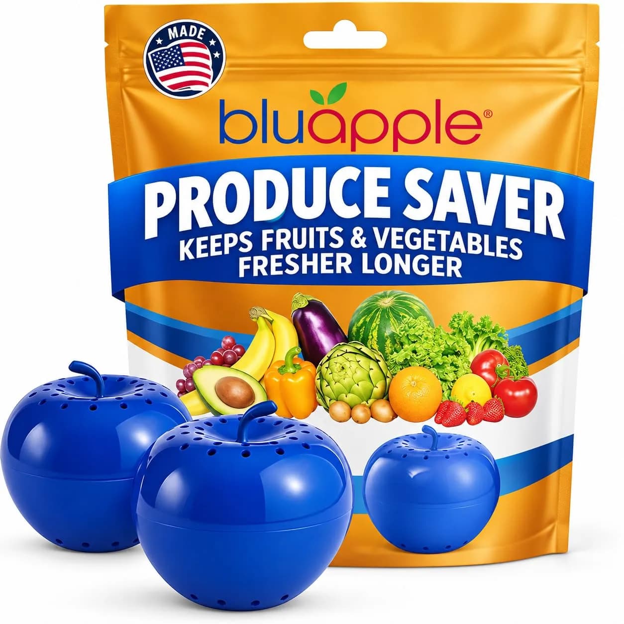 BluApple Produce Saver Ethylene Gas Absorber 2 Pack | Extends Freshness 3 Months Each — Blue