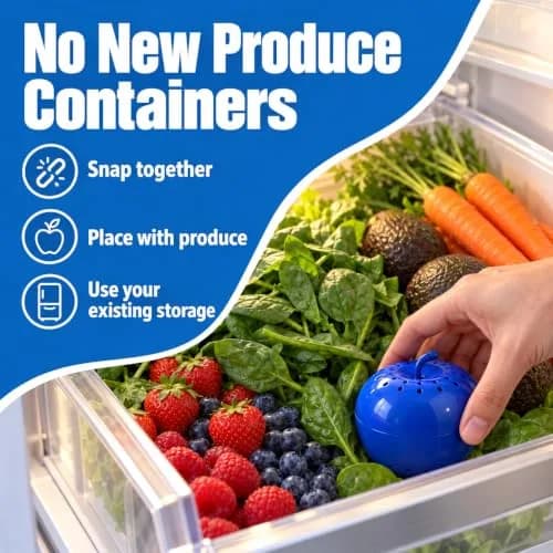 BluApple Produce Saver Ethylene Gas Absorber - Fresh Fruit & Vegetable Storage for Refrigerator Crisper, Shelves & Fruit Bowls, Produce Keeper, Fruit Saver, Kitchen Must Haves, BPA-Free - 2-Pack thumbnail 4