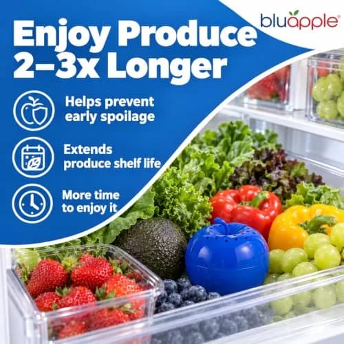 BluApple Produce Saver Ethylene Gas Absorber - Fresh Fruit & Vegetable Storage for Refrigerator Crisper, Shelves & Fruit Bowls, Produce Keeper, Fruit Saver, Kitchen Must Haves, BPA-Free - 2-Pack thumbnail 2