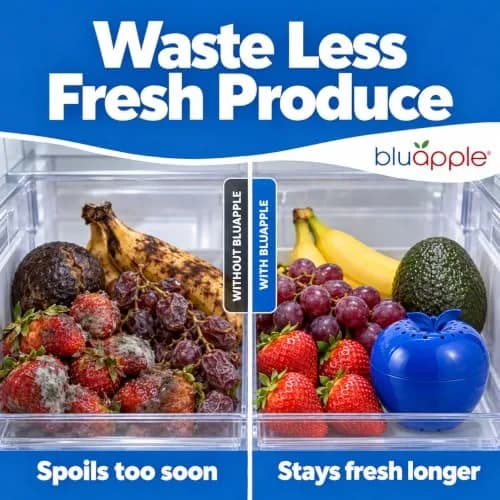BluApple Produce Saver Ethylene Gas Absorber - Fresh Fruit & Vegetable Storage for Refrigerator Crisper, Shelves & Fruit Bowls, Produce Keeper, Fruit Saver, Kitchen Must Haves, BPA-Free - 2-Pack thumbnail 3