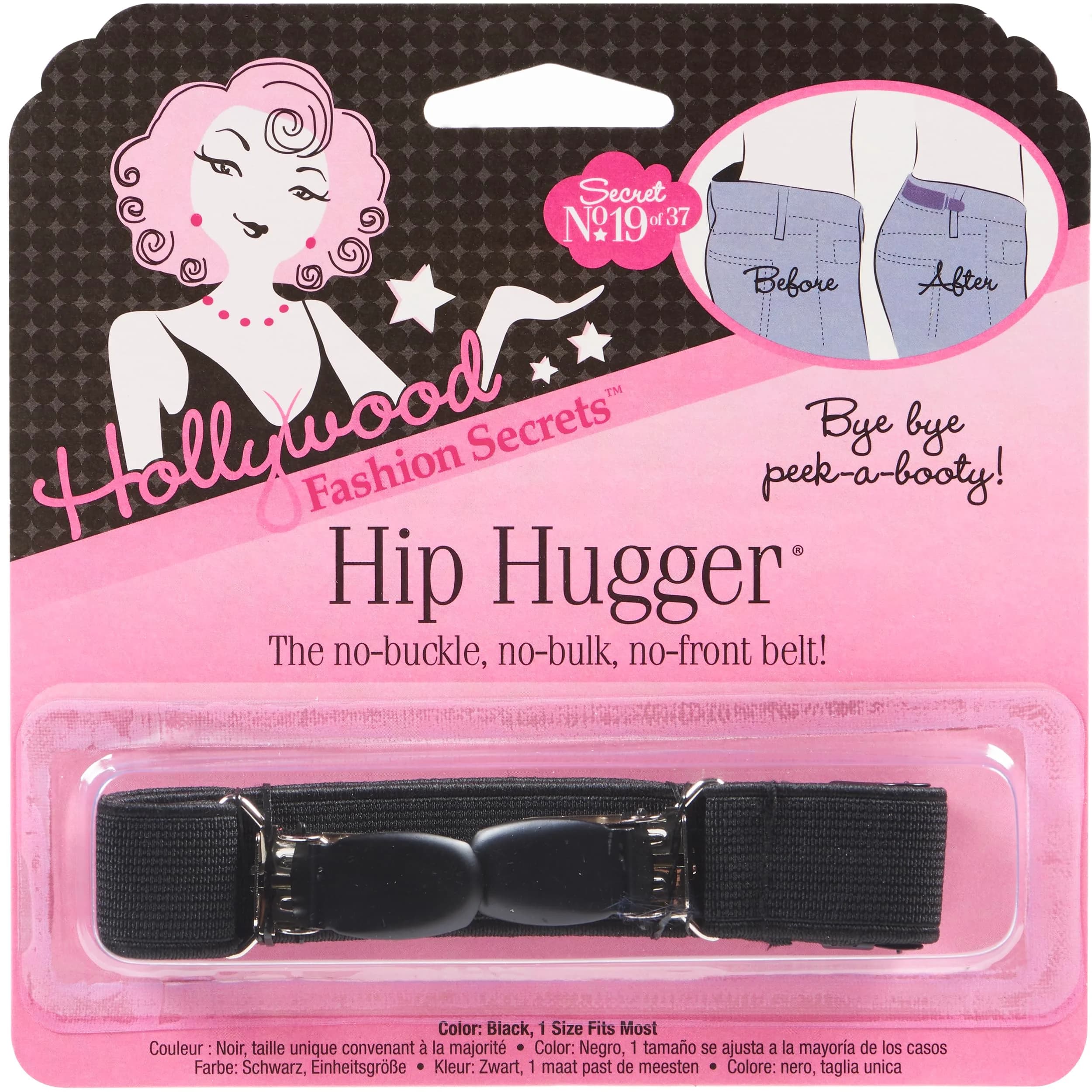 Hollywood Fashion Secrets Hip Huggers Elastic Belt Alternative Black | Seamless Fit & Slimming