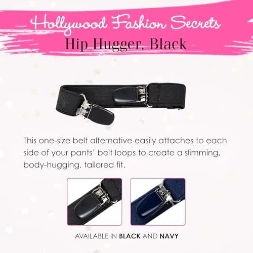 Hollywood Fashion Secrets Hip Huggers Elastic Belt Alternative Black | Seamless Fit & Slimming thumbnail 3