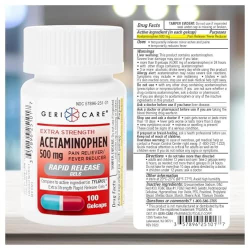 GeriCare Extra Strength Acetaminophen 500mg | Rapid Release Gelcaps for Fast Pain Relief thumbnail 3