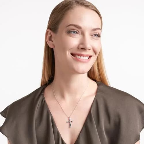 MORGAN & PAIGE Silver Rhodium Plated Cross Swiss London Blue Topaz Necklace | December Birthstone Faith Jewelry thumbnail 4