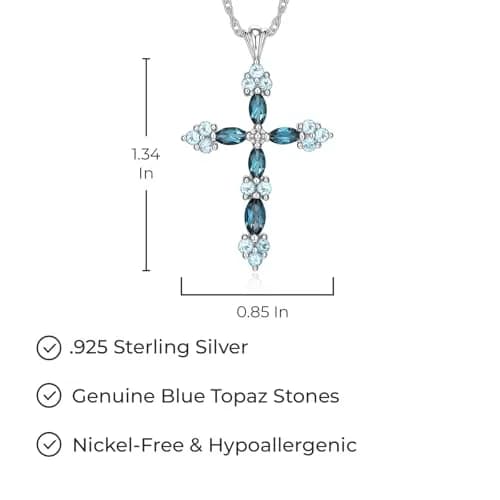 MORGAN & PAIGE Silver Rhodium Plated Cross Swiss London Blue Topaz Necklace | December Birthstone Faith Jewelry thumbnail 3