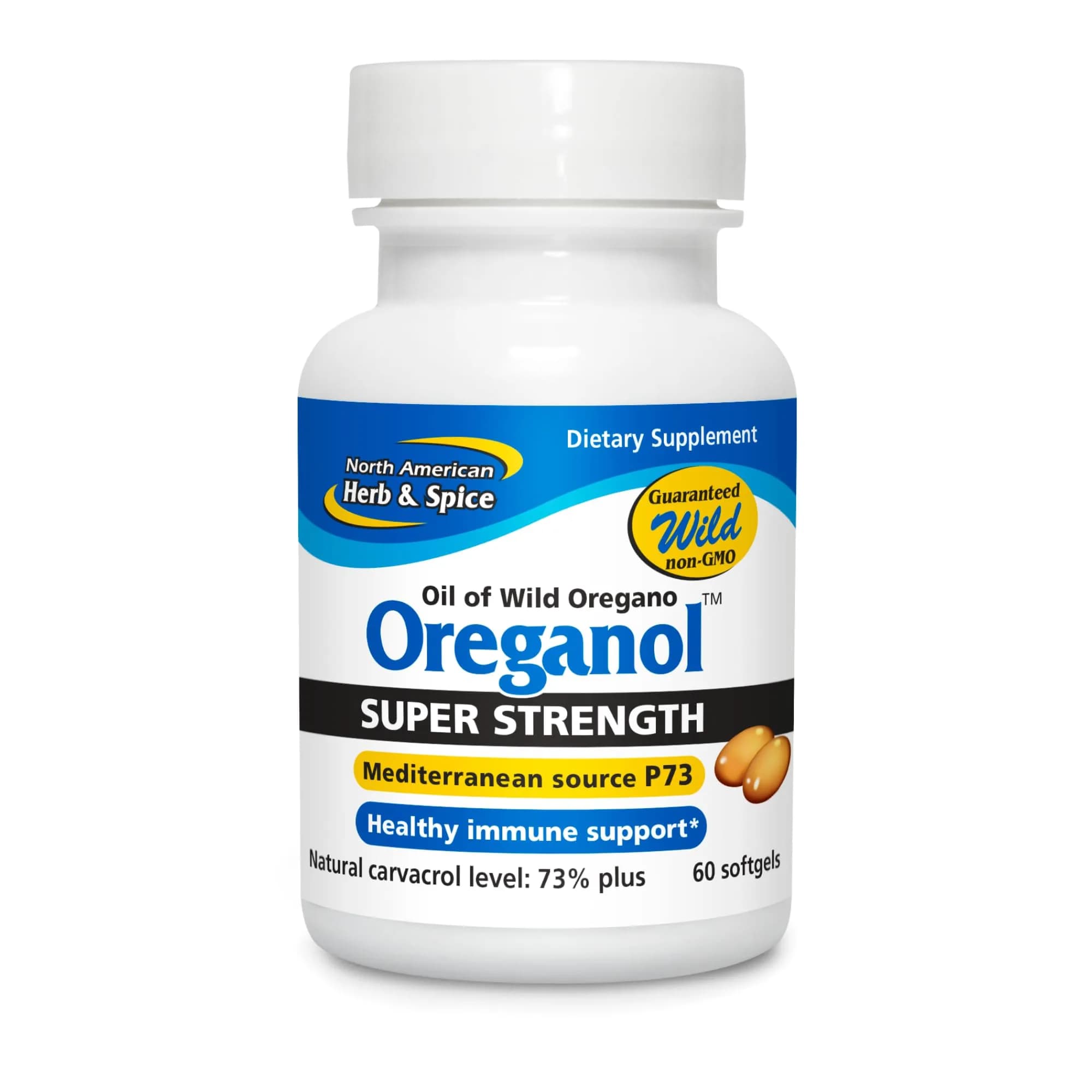NORTH AMERICAN HERB & SPICE Super Strength Oreganol P73, 60 Softgels | Wild Oregano Oil for Immune Support, Vegan & Non-GMO
