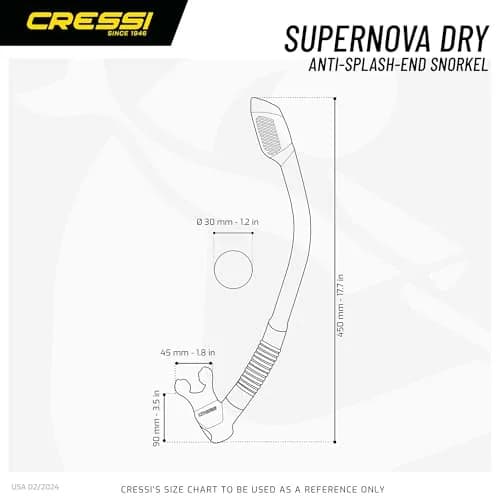 CRESSI Supernova Dry Snorkel Clear/Black | Wide Elliptical Bore for Easier Breathing thumbnail 6