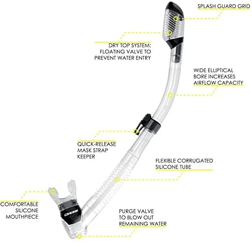 CRESSI Supernova Dry Snorkel Clear/Black | Wide Elliptical Bore for Easier Breathing thumbnail 2