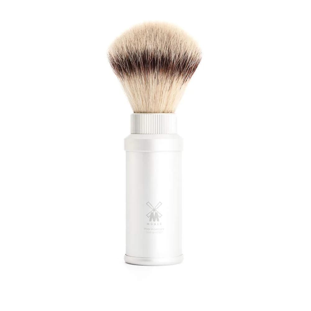 MÜHLE Travel Silver Shaving Brush for Men with Synthetic Silvertip Fibre | Compact, Vegan & Quick-Dry