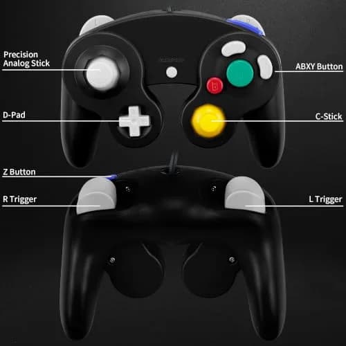 CirKa Wired Controller for Nintendo GameCube & Wii - Black | Dual Analog Joysticks & Vibration thumbnail 4