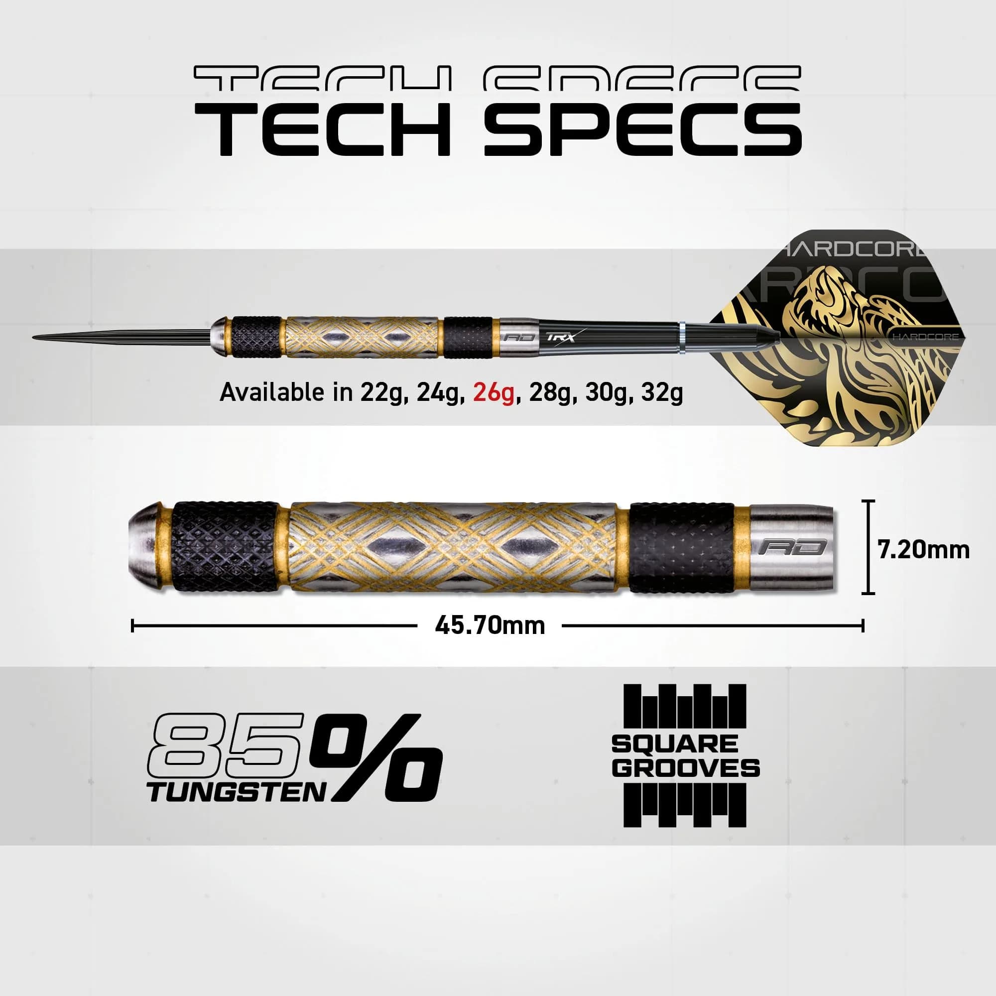 RED DRAGON Golden Eyes 26g Steel Tip Darts Set | 85% Tungsten, Laser-Etched Aluminium Shafts - view 5