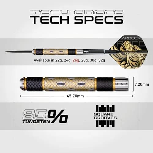 RED DRAGON Golden Eyes 26g Steel Tip Darts Set | 85% Tungsten, Laser-Etched Aluminium Shafts thumbnail 5