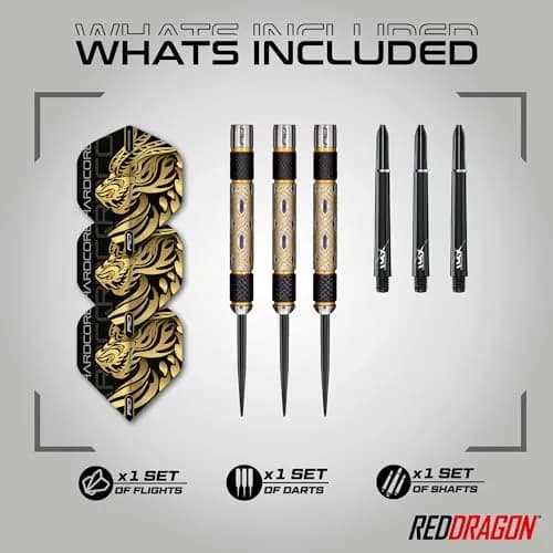 RED DRAGON Golden Eyes 26g Steel Tip Darts Set | 85% Tungsten, Laser-Etched Aluminium Shafts thumbnail 2