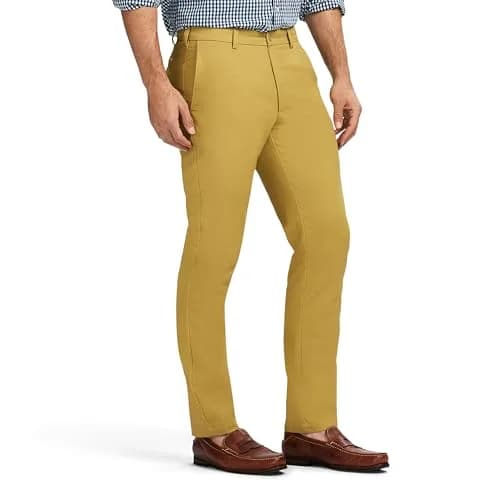 IZOD Men's American Chino Flat-Front Straight-Fit Pants, Khaki, 30W x 30L | Classic, Breathable Cotton thumbnail 2