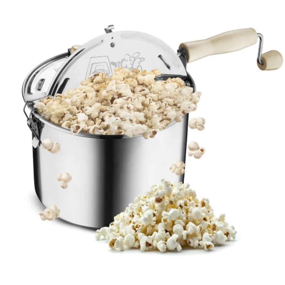 Great Northern Stovetop Popcorn Maker Silver 6.5 Quart | Makes 5 Quarts Theater-Style Popcorn — Silver