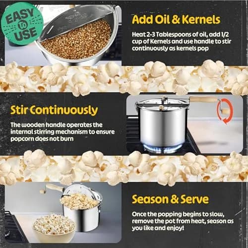 Great Northern Stovetop Popcorn Maker Silver 6.5 Quart | Makes 5 Quarts Theater-Style Popcorn thumbnail 6
