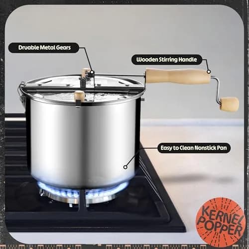 Great Northern Stovetop Popcorn Maker Silver 6.5 Quart | Makes 5 Quarts Theater-Style Popcorn thumbnail 2