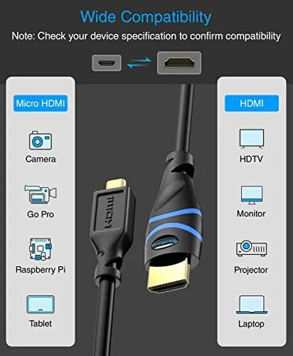 BlueRigger Micro HDMI to HDMI Cable 1.83m (6FT) | 4K@60Hz HDR 18Gbps thumbnail 4