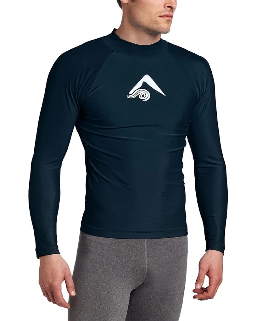Kanu Surf Men's Long Sleeve Platinum UPF 50+ Rashguard Swim Tee, Navy, Small | UV Protection & Quick-Dry Performance