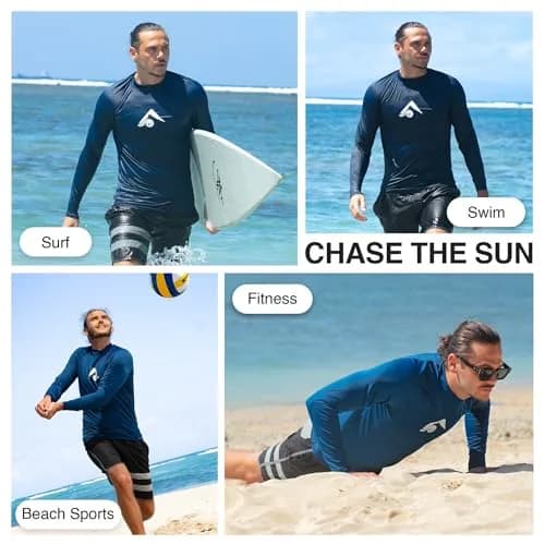 Kanu Surf Men's Long Sleeve Platinum UPF 50+ Rashguard Swim Tee, Navy, Small | UV Protection & Quick-Dry Performance thumbnail 2