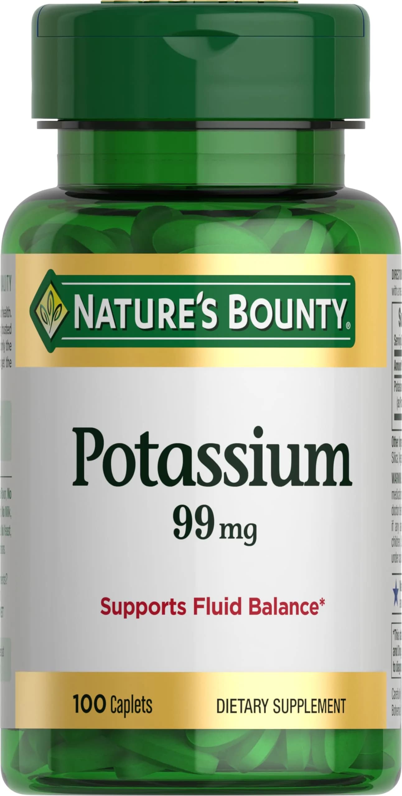 Nature's Bounty Potassium 99mg | Supports Fluid & Muscle Health, Vegetarian Caplets