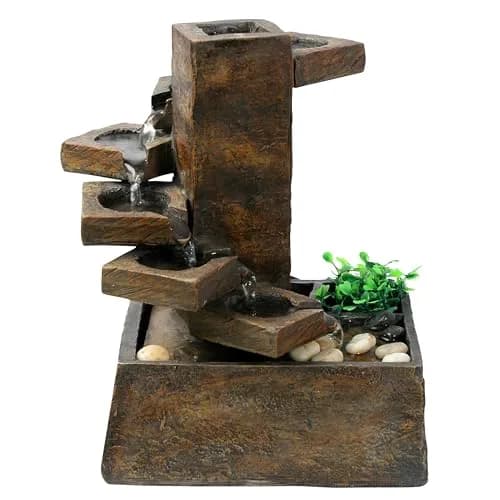 Alpine Corporation TT8000 Indoor/Outdoor Tiered Stone Fountain 11" | Tranquil Waterfall with Mini Plant Holder thumbnail 1