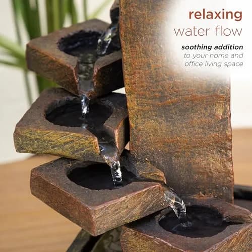 Alpine Corporation TT8000 Indoor/Outdoor Tiered Stone Fountain 11" | Tranquil Waterfall with Mini Plant Holder thumbnail 5