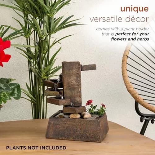 Alpine Corporation TT8000 Indoor/Outdoor Tiered Stone Fountain 11" | Tranquil Waterfall with Mini Plant Holder thumbnail 2