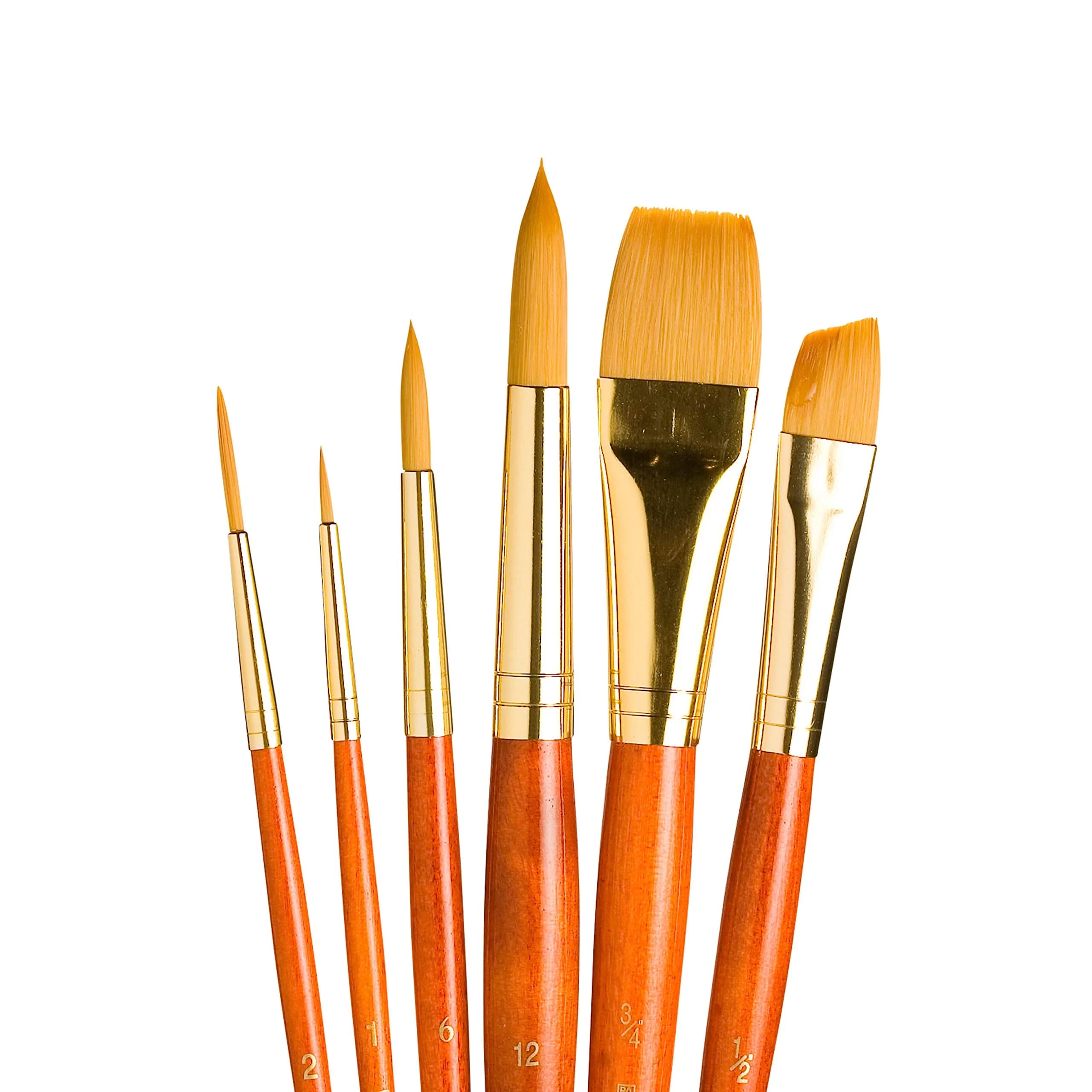 Princeton Art & Brush Company 9153 RealValue 6-Piece Synthetic Gold Taklon Brush Set | For All Media — White